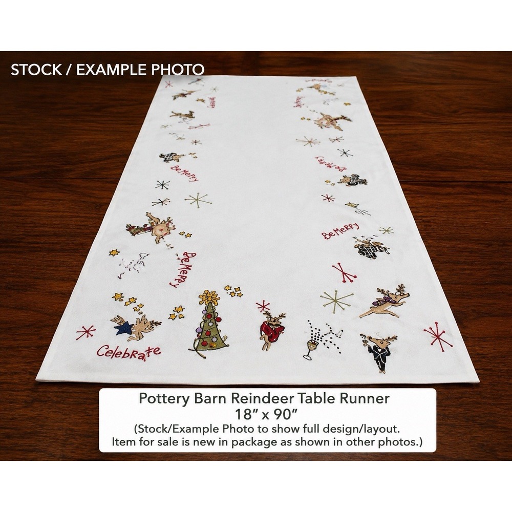 Vintage 2003 Pottery Barn Reindeer Table Runner 18x90 NOS w Tags Christmas